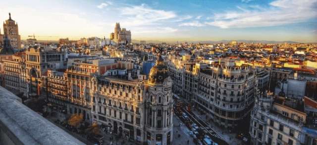 Overview of downtown Madrid at duskl