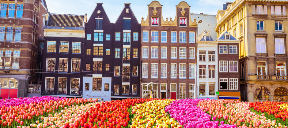 Old buildings in Amsterdam at spring