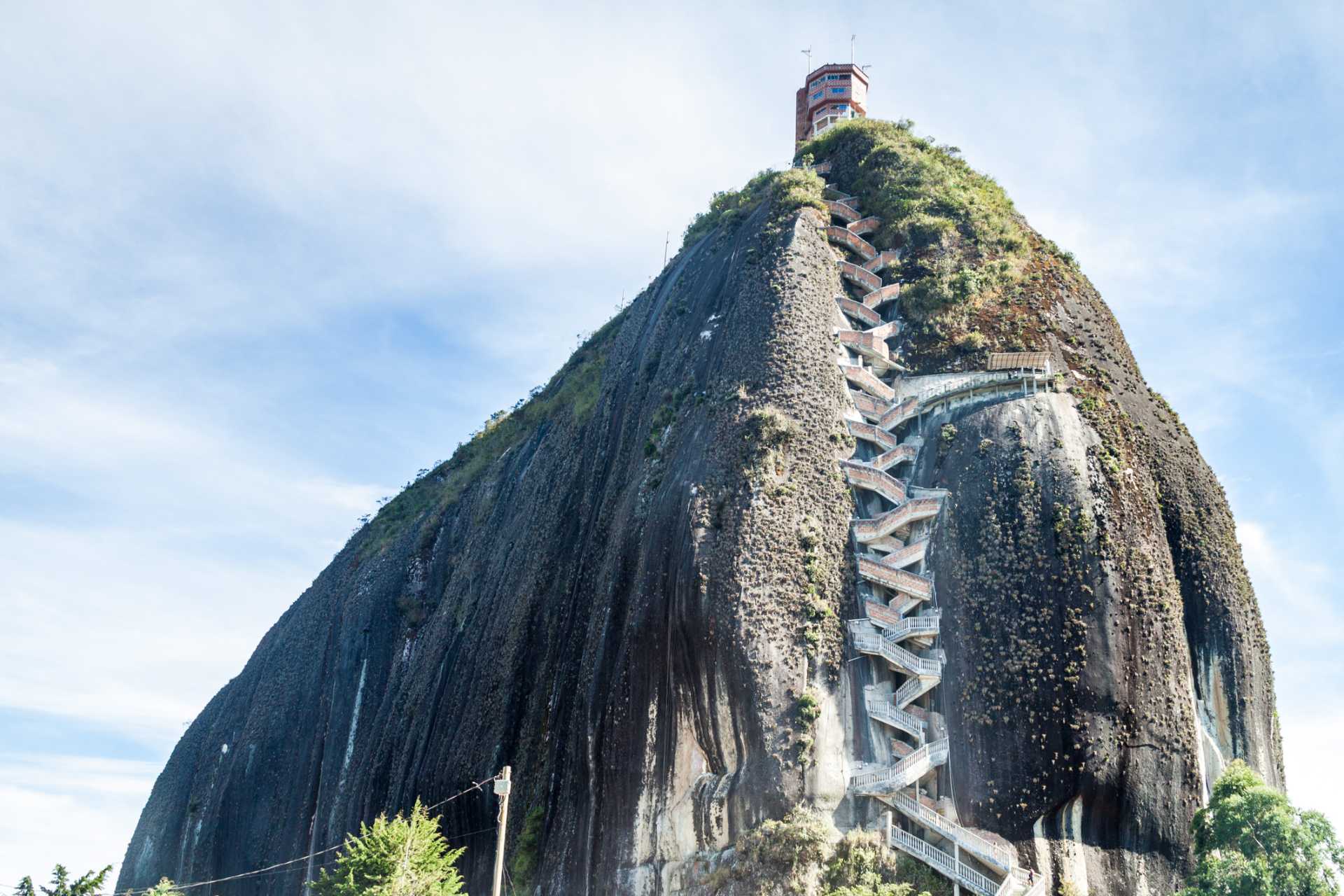 Steep steps rising up Piedra el Penol, Colombia.