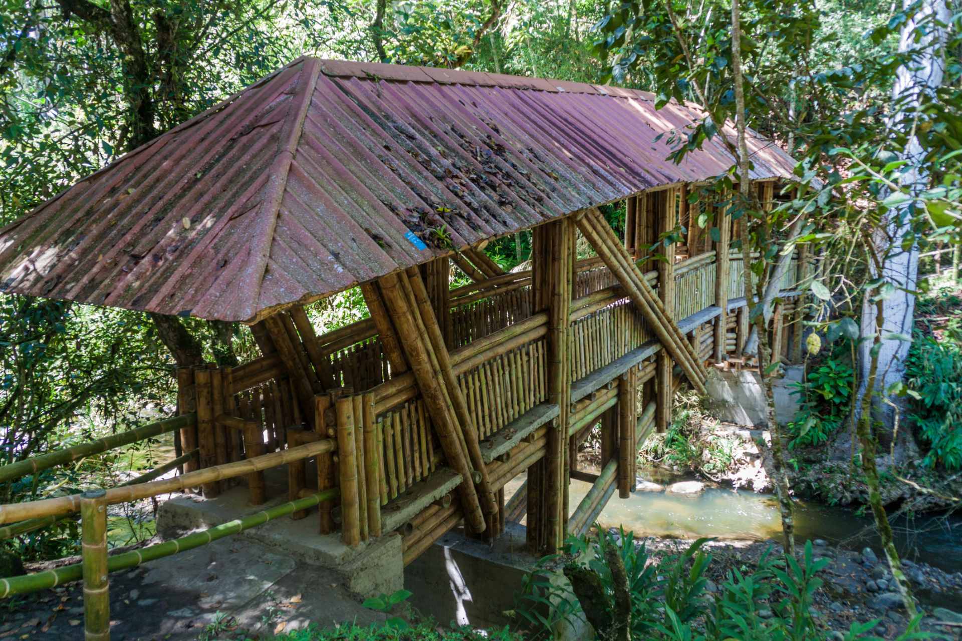 Small wooden bridge on archeological walking circuit in Tierradentro, Colombia.