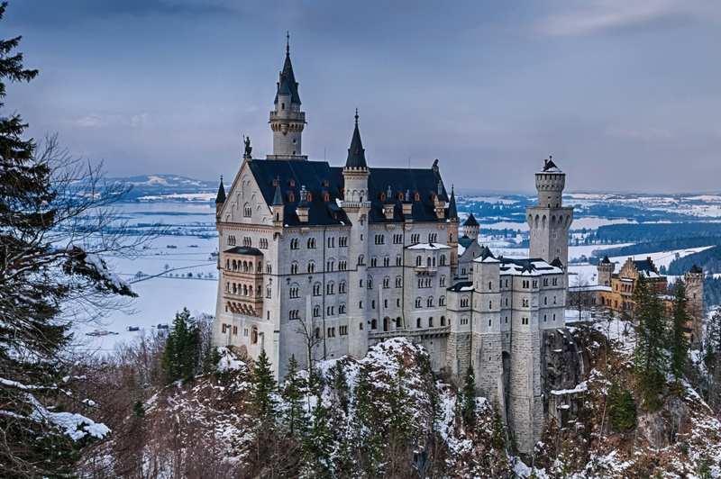 Neuschwanstein in winter evening