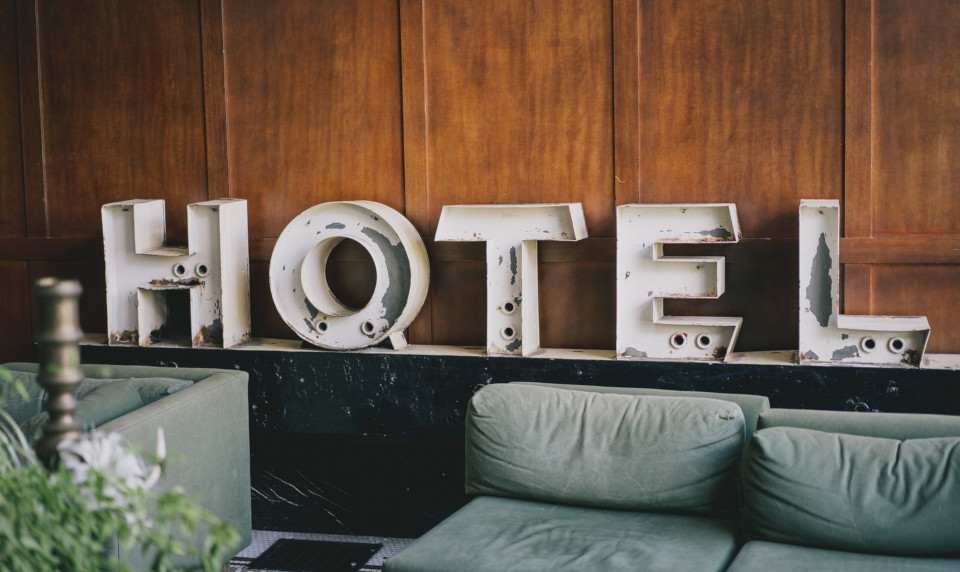 hotel sign in a lobby