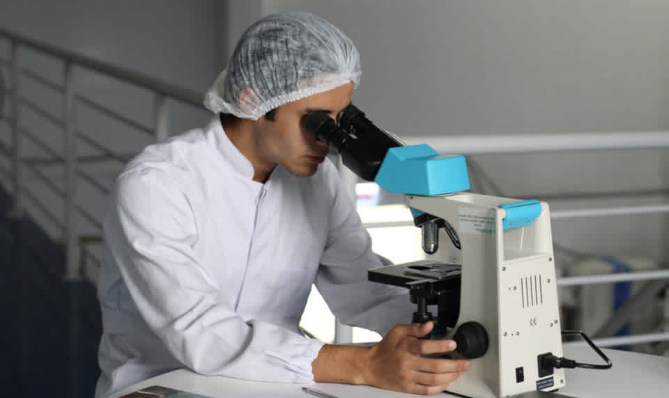 scientist using microscope