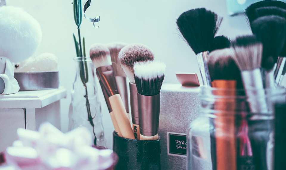 A table of cosmetics products