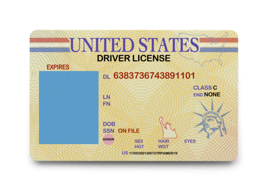 US Driver License with Copy Space Isolated on White Background.