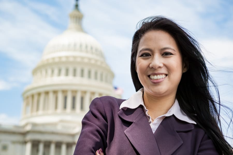 Portrait of a successful Asian American woman in Washington DC on Capitol Hill