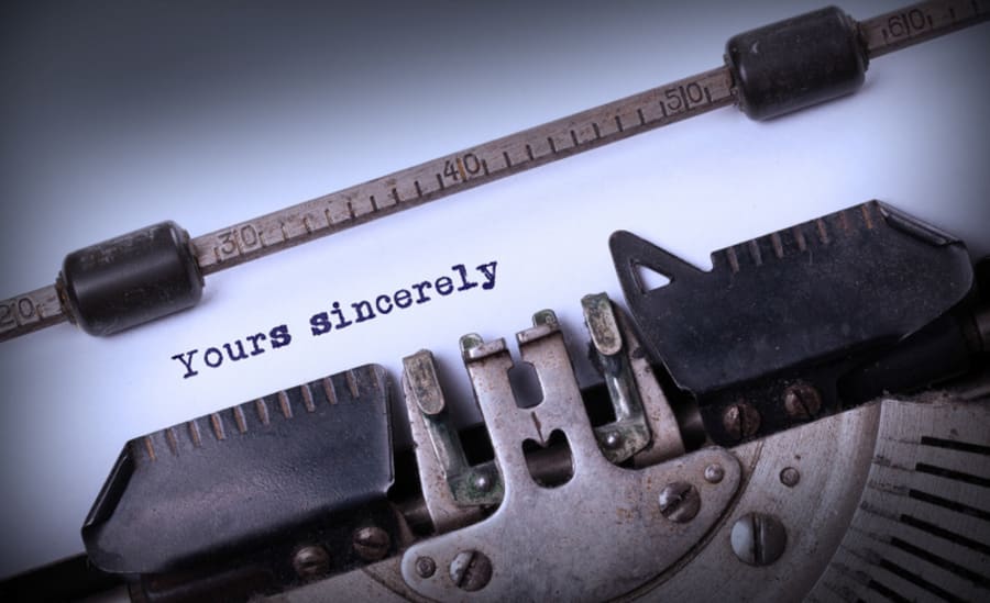 Vintage inscription made by old typewriter, yours sincerely