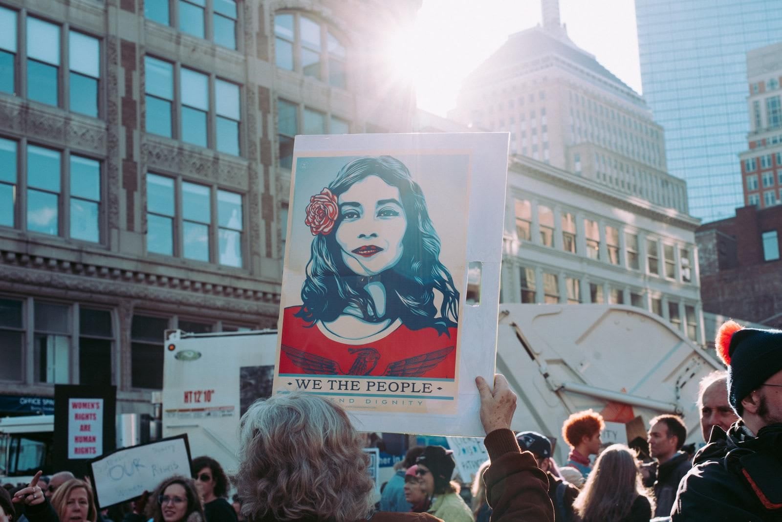 This sign was a trademark of the Women’s Marches around the world on Saturday. The posters were available to download for free and were printed by many as a (literal) sign of solidarity. https://obeygiant.com/people-art-avail-download-free/