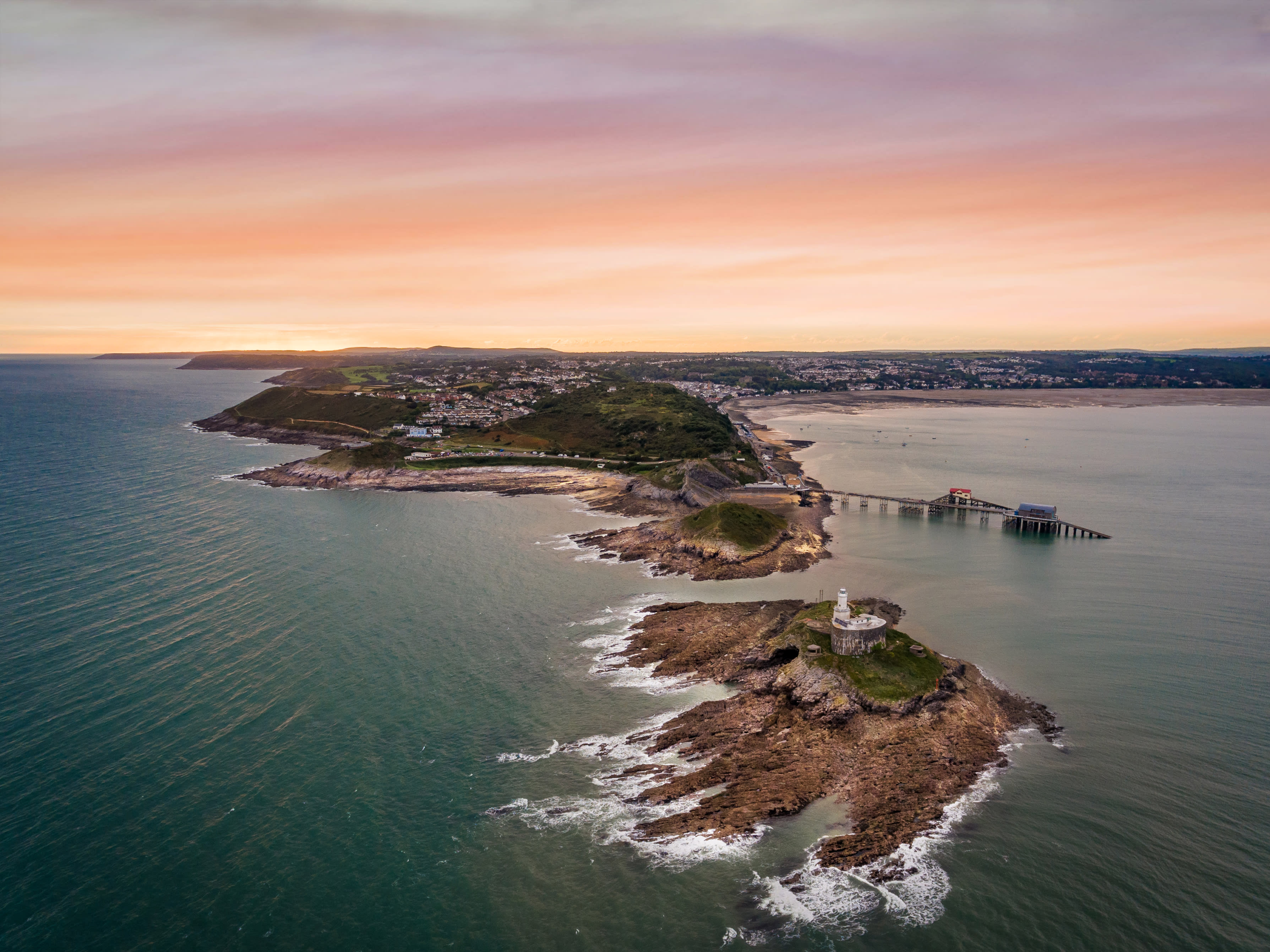 Aerial view of the Mumbles coastline