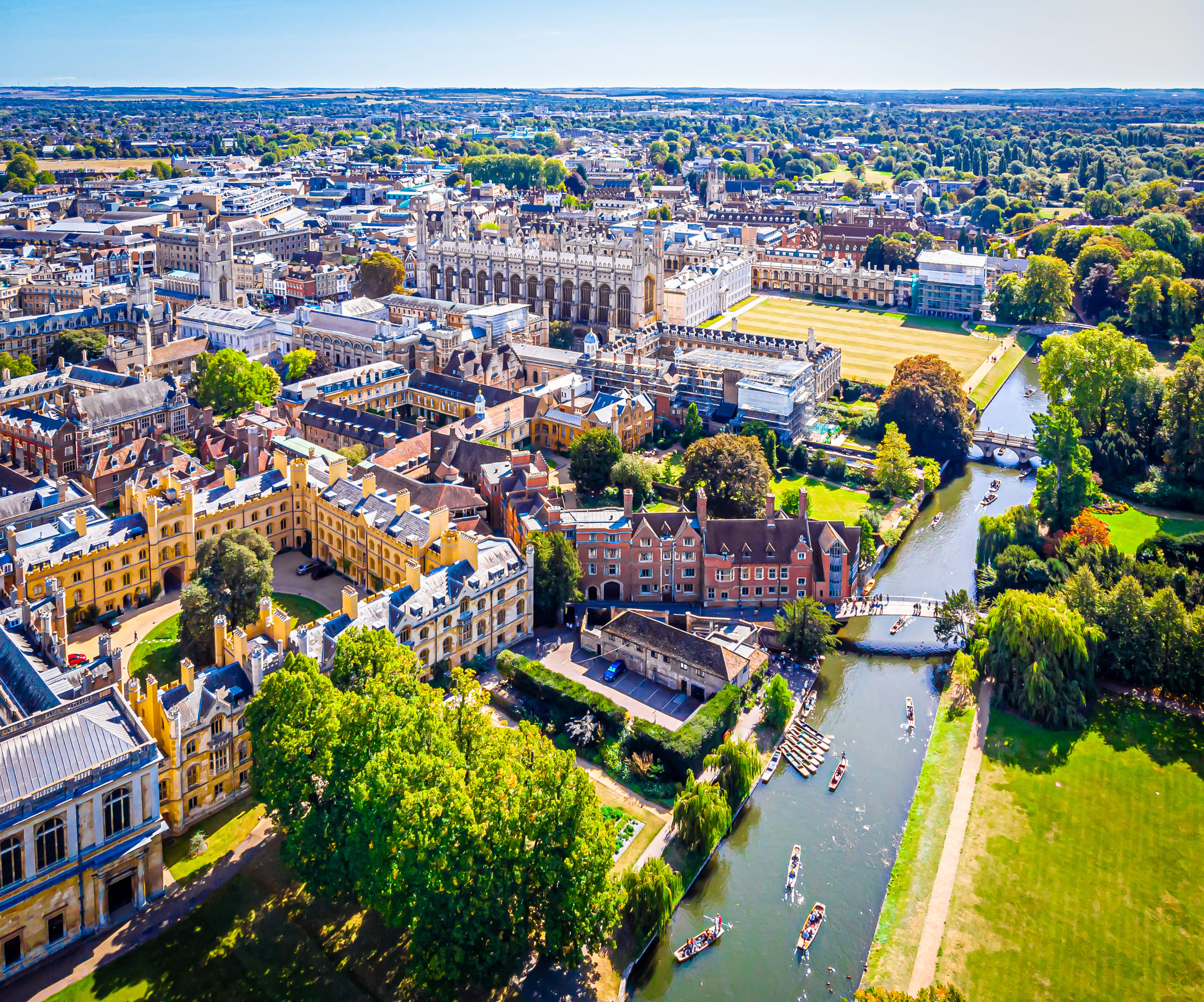 Aerial view of river Cam in Cambridge, United Kingdom