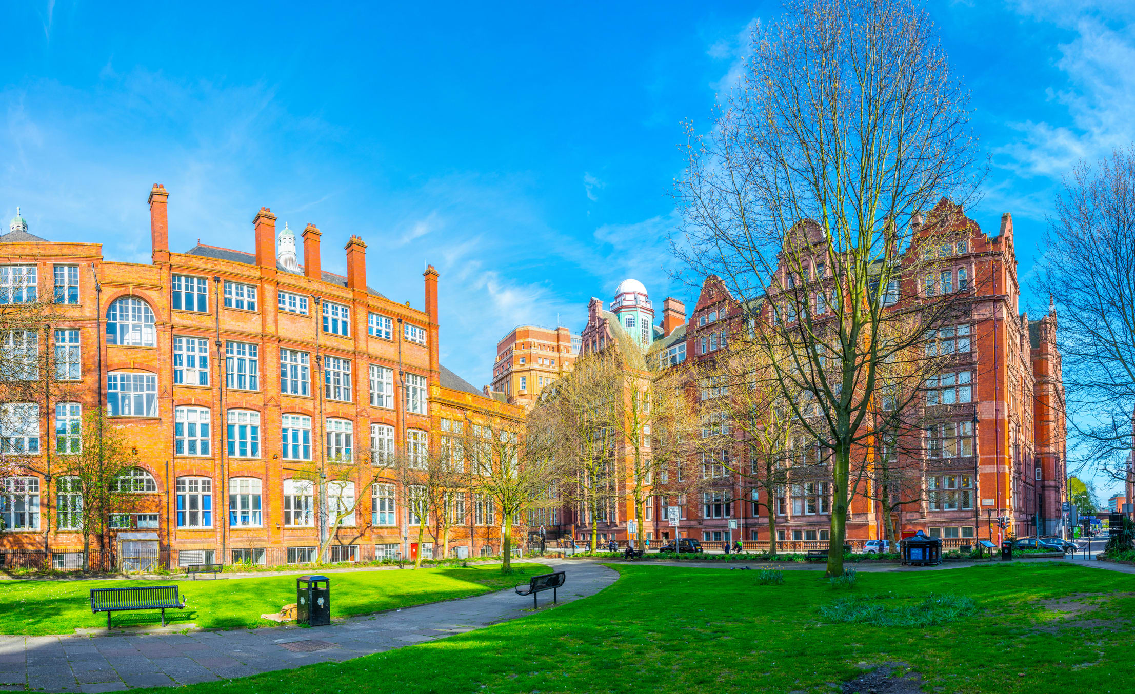 View of the sackville gardens next to the shena slmon campus in Manchester, England