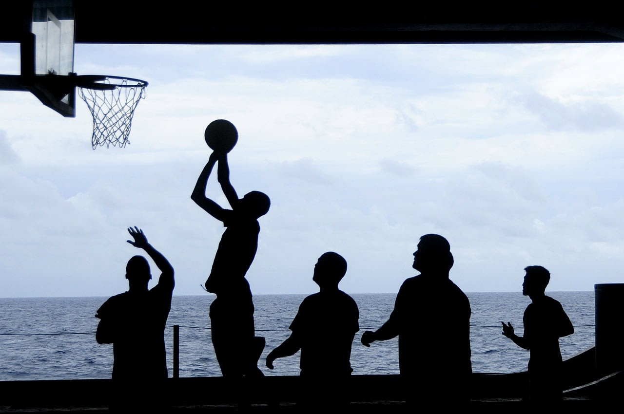 basketball, playing, silhouette