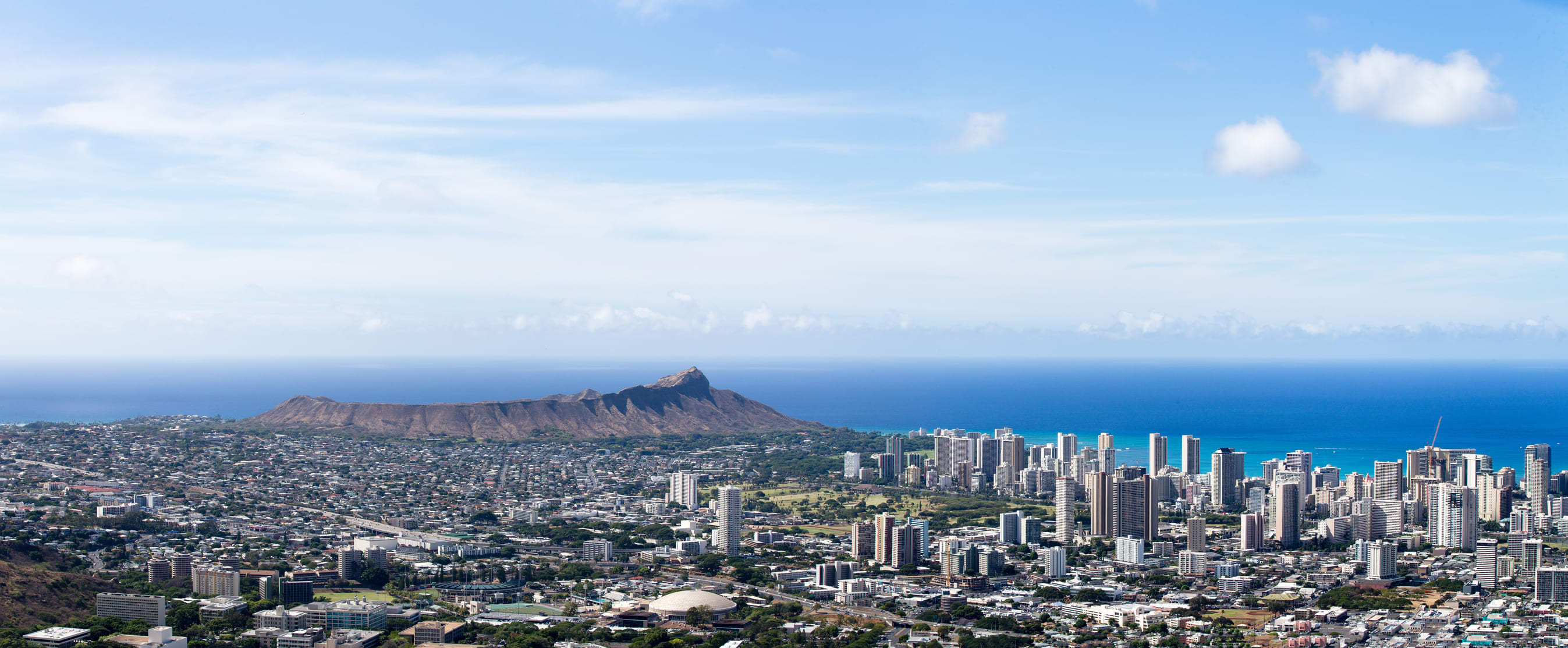 Aerial of Waikiki, Diamond head and the University