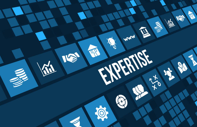 Expertise concept image with business icons and copyspace