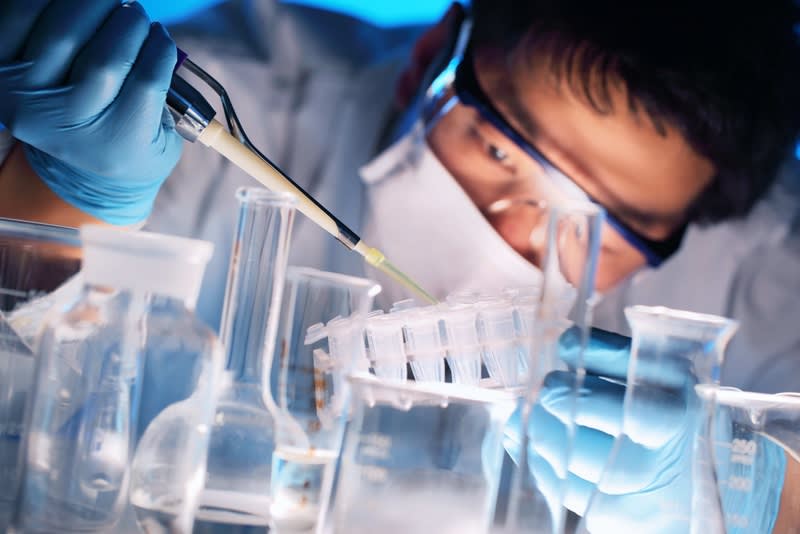 Scientist holds and examine samples