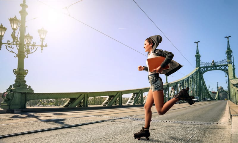 Woman running to school