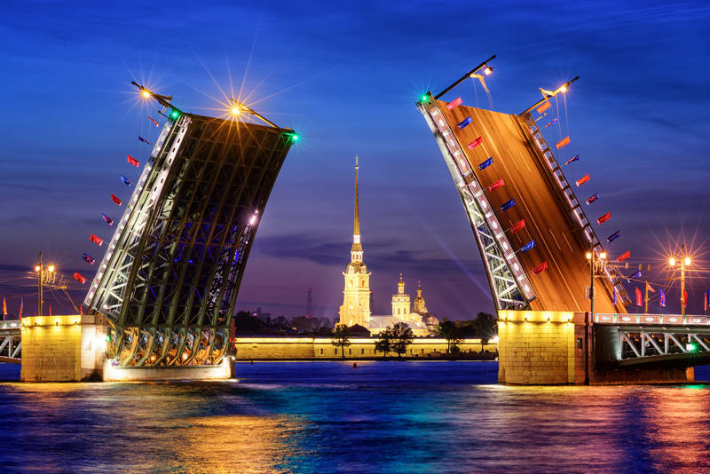 The Palace Bridge on Neva river, St Petersburg, Russia