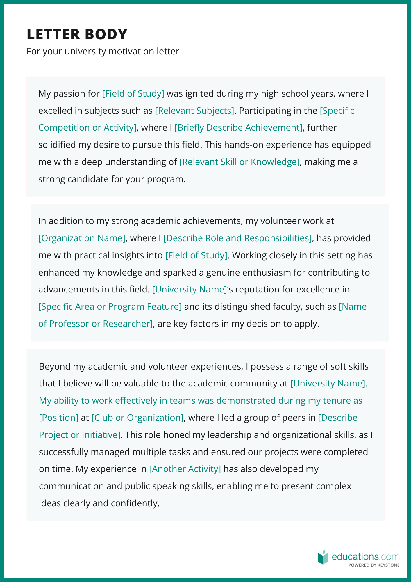 Motivation letter for university template: body