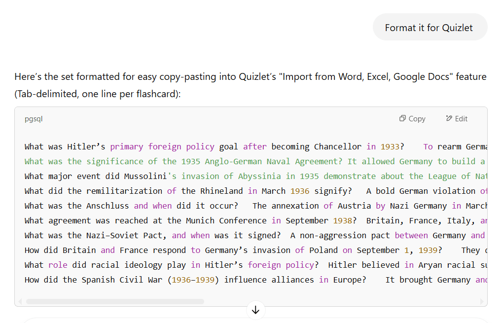Making flashcards with ChatGPT: step 3