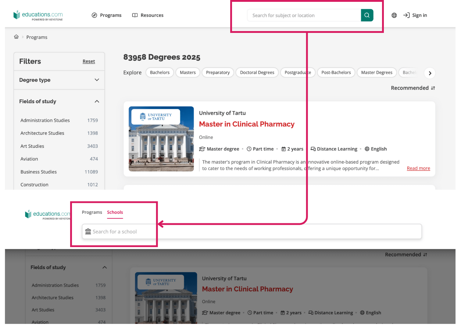 Search for schools