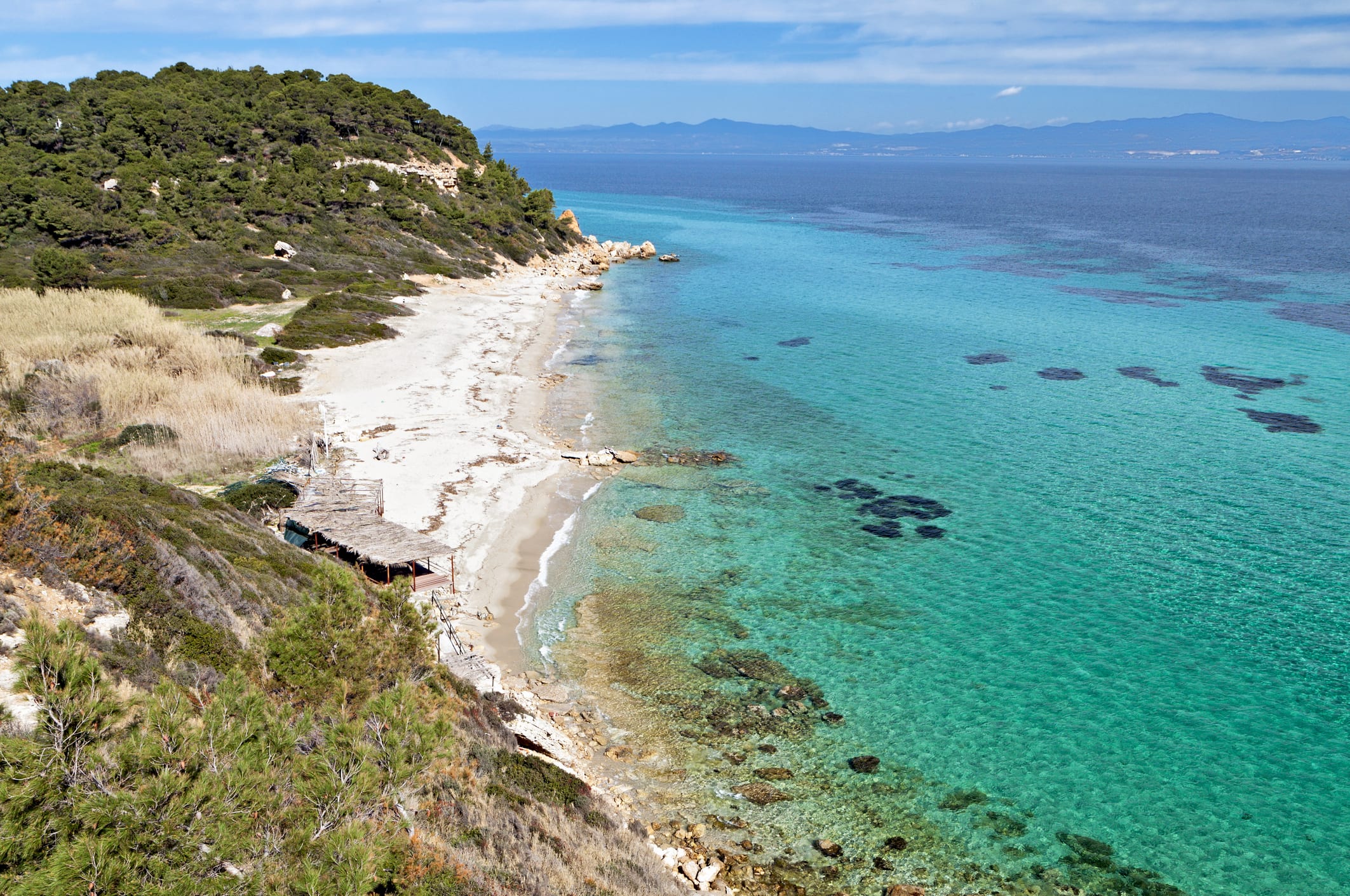 Arial view of Halkidiki peninsula beach in Greece