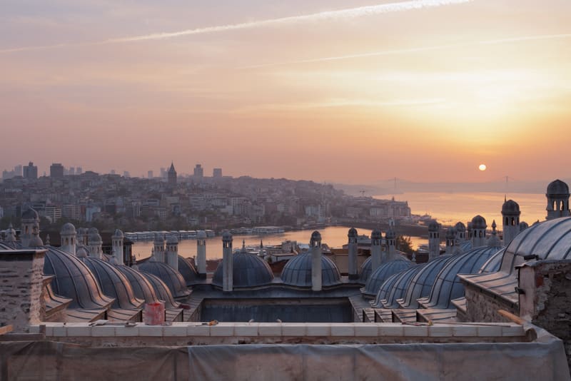 Sunrise over the city of Istanbul as seen from the Suleymani Mos