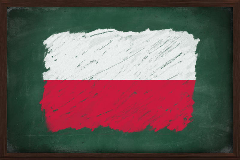 Poland flag painted with color chalk on old blackboard