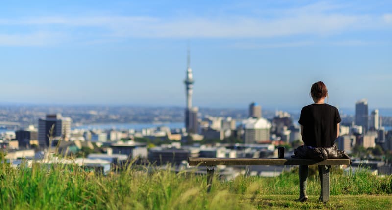 Woman enjoys spectacular morning views of Auckland city