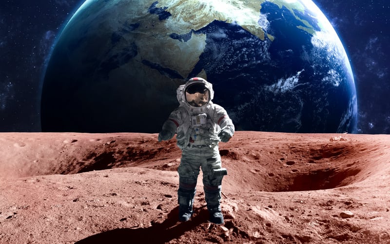 Brave astronaut at the spacewalk on the mars. This image elements furnished by NASA.