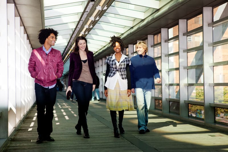 A group of friends walking in an urban setting