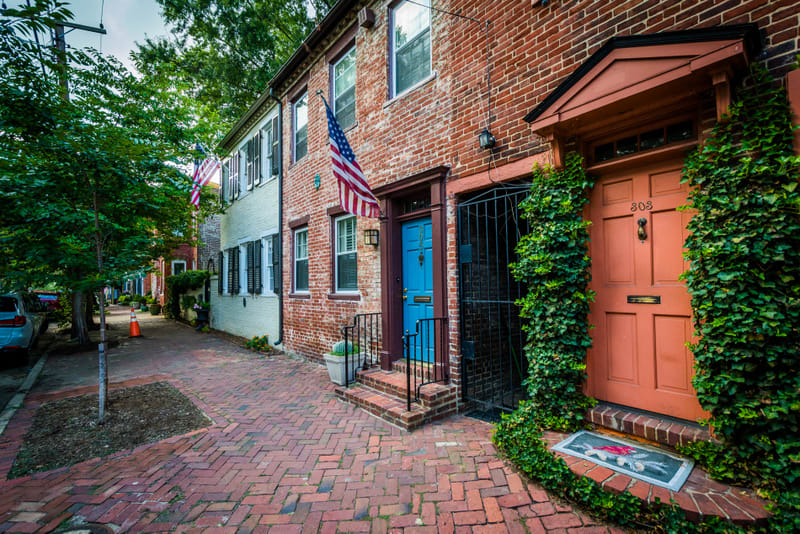 Old brick houses in the Old Town of Alexandria, Virginia.