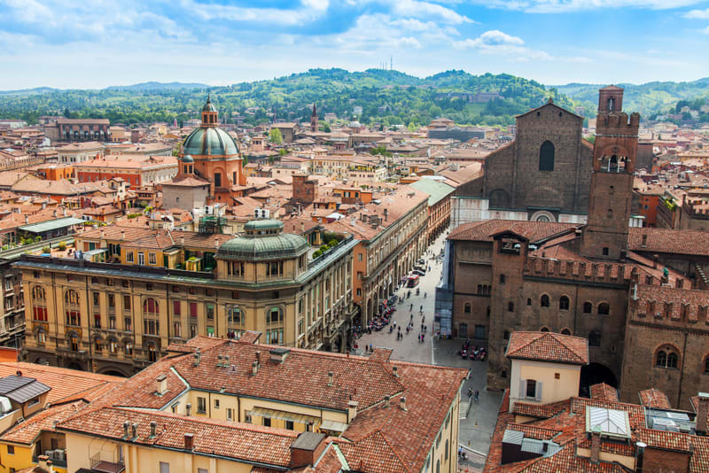 BOLOGNA, ITALY, on MAY 2, 2015. The top view on the old city
