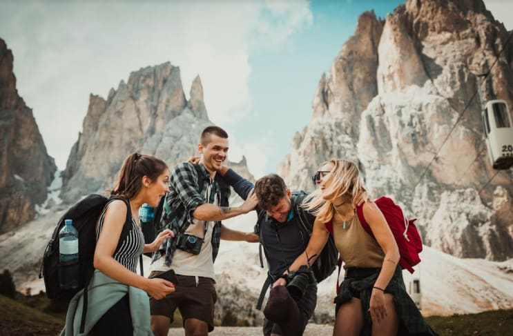 International students in the Dolomites, Italy